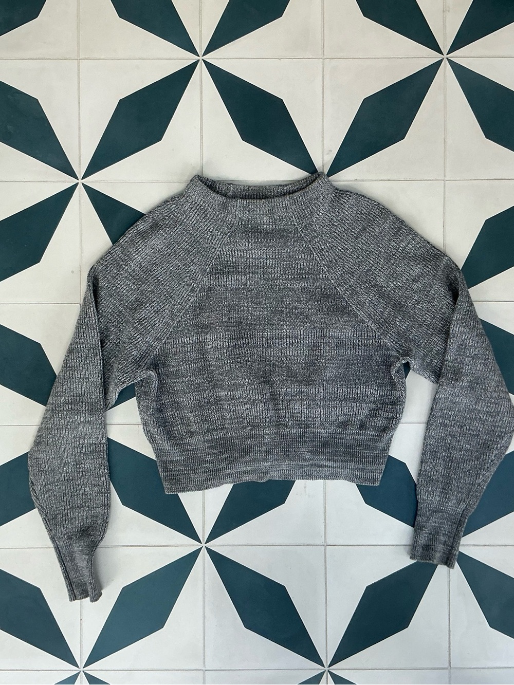 Free People Gray Cropped Turtleneck Sweater